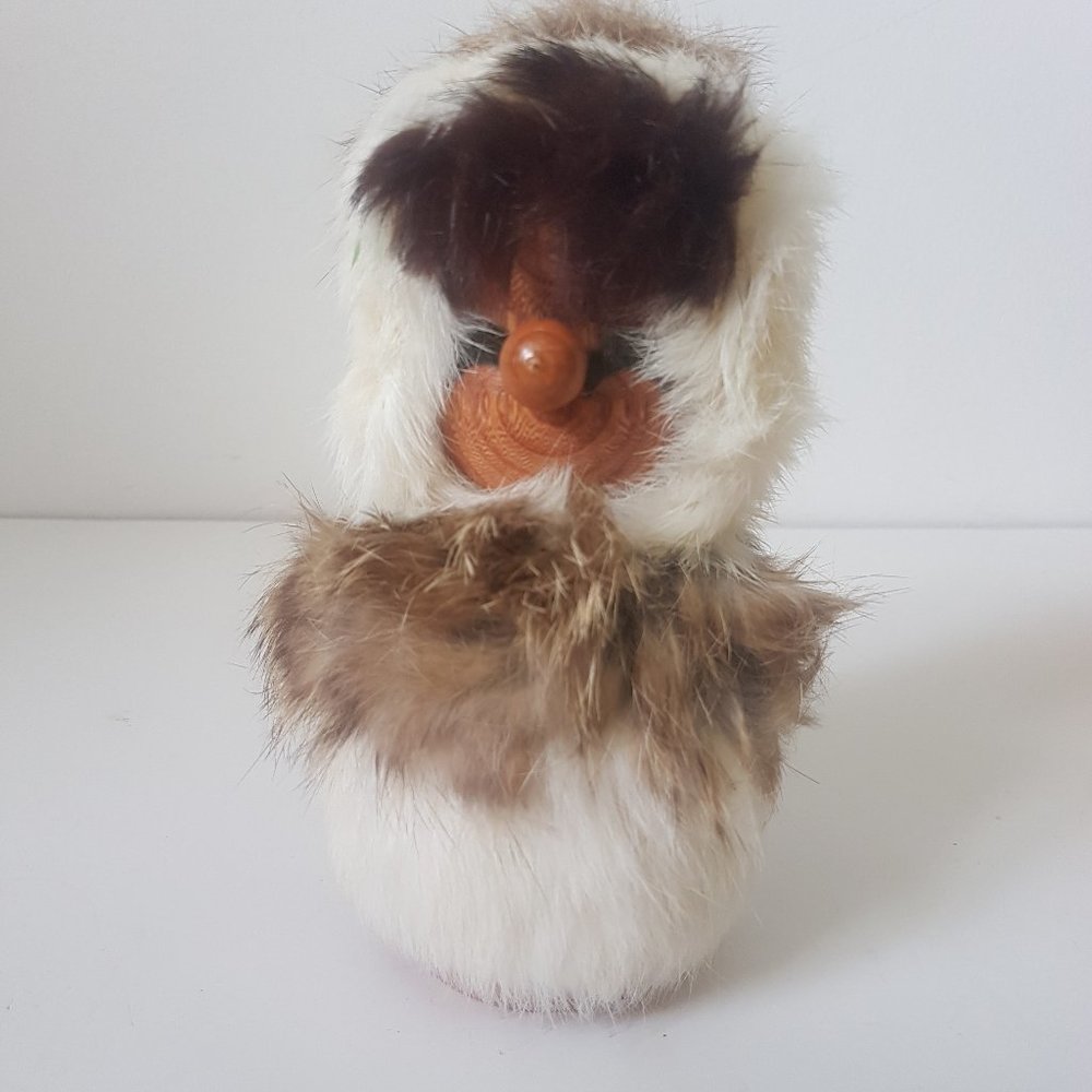 Vintage Wood Inuit Doll with Fur Raymond Bourbeau Handmade